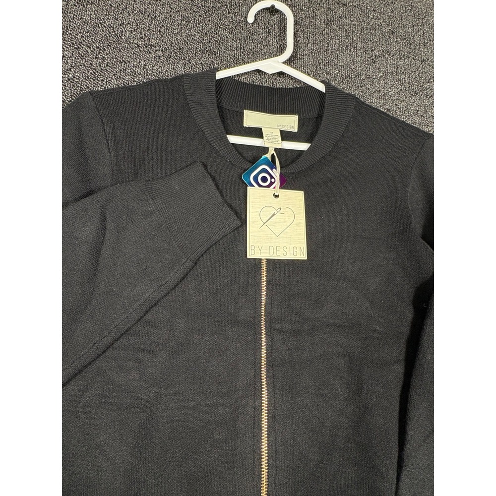 By Design Jenny Double Knit Bomber Cardigan Women's M Black Zip Up Long Sleeve